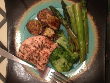 zucchini, chicken breast, broccoli, asparagus, veggies