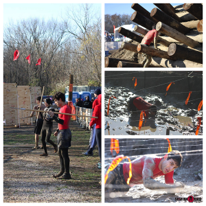 spear throw, barbwire log climb