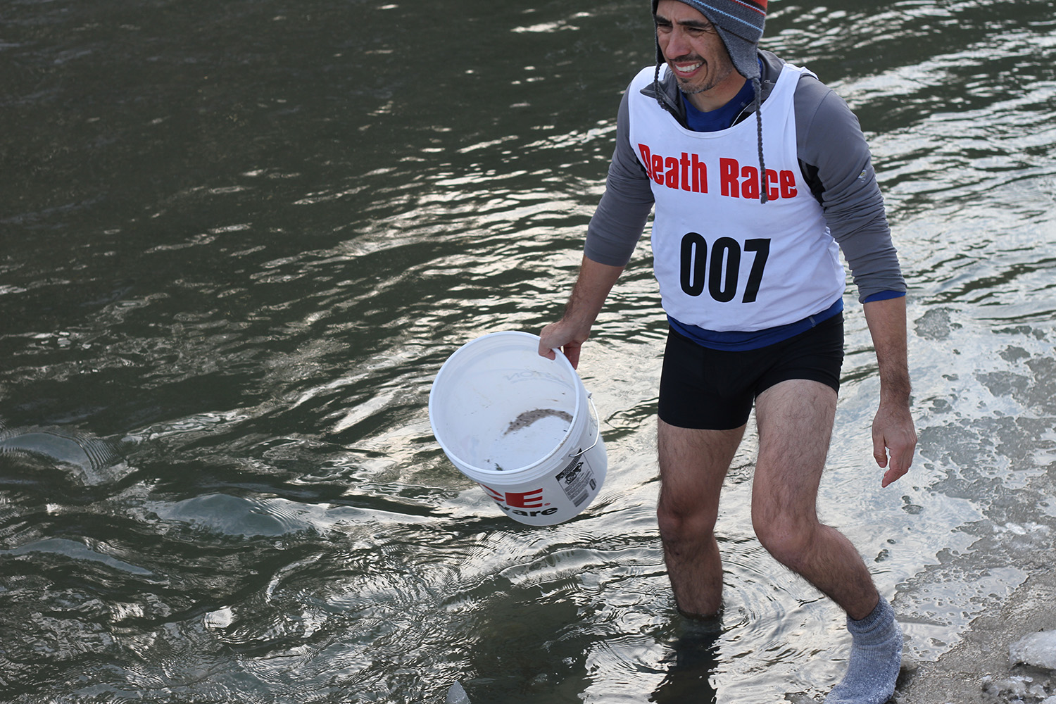 winter death race water obstacle river crossing