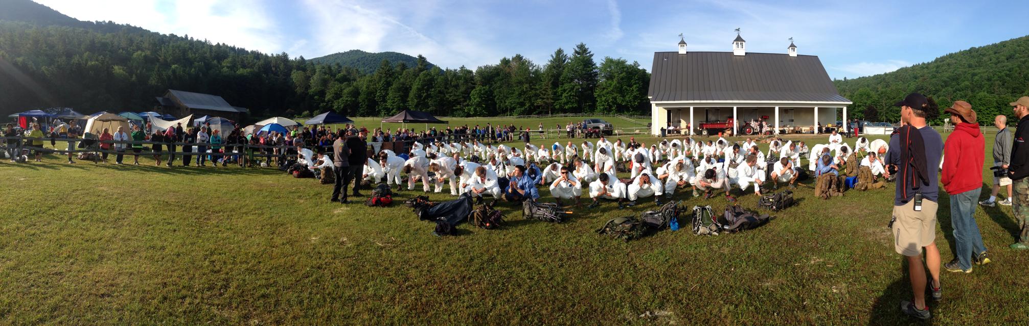 squats in tyvek suits at the peak races death race